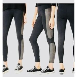 SPANX Women's Faux Leather Panel Black Ponte‎ Knit Legging Size Medium Ankle